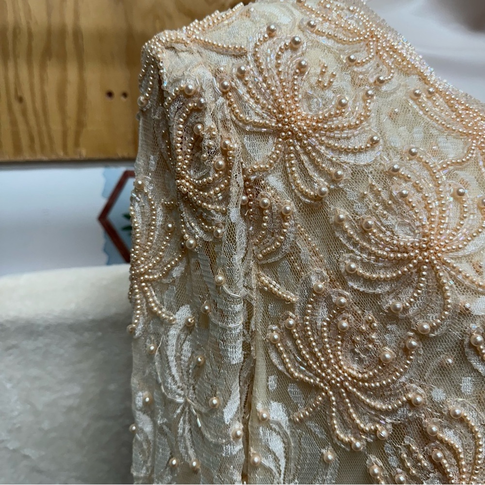 Scala Vintage beaded midi dress women’s 1x champagne mother of bride long sleeve - Picture 3 of 16